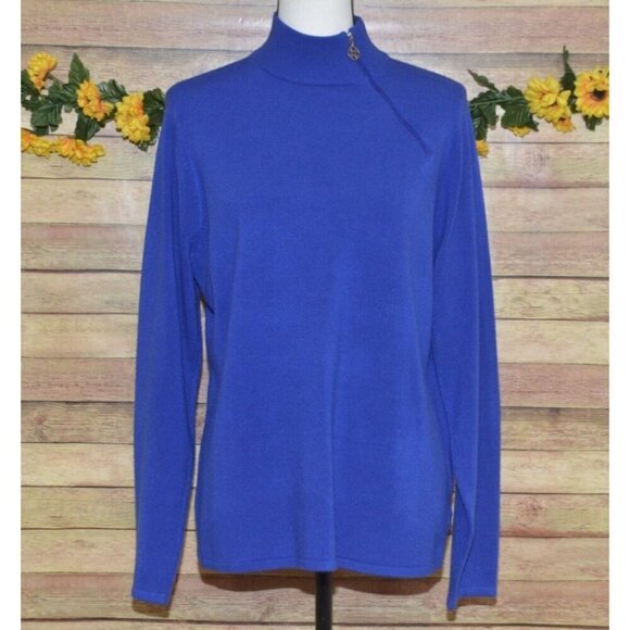 Designers Original Luxe 360 Ladies Blue Mock Neck Sweater Size XL Shoulder Zip - Picture 1 of 8